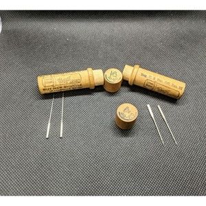 2 Vintage Antique Boye Brand Needle Shuttle Wood Container Sew Craft 1900s